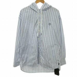 未使用品 ネイバーフッド NEIGHBORHOOD タグ付き 22SS HOODED SP CE-SHIRT フーデットシャツ カジュアル ストライプ柄 長袖 水色 白 M