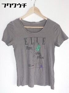 ◇ ELLE エル 半袖 プリント Tシャツ カットソー サイズ38 ダークグレー レディース