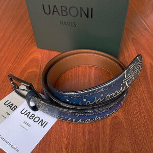 超人気 EU製 定価9万◆UABONI*ユアボニ*幻のパティーヌ*ベルト◆手染 ゴールデン 調節可能 本革 レザー スーツ ビジネス 紳士用 メンズ