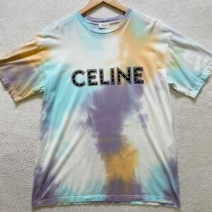 【現行タグ・未使用】 CELINE セリーヌ メンズ 半袖 Tシャツ タイダイ染 スタッズロゴ 胸ロゴ トップス カットソー S相当