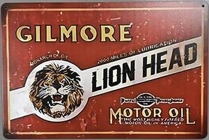 ブリキ看板 1枚 (メタルサイン 再現ヴィンテージ レトロ Gilmore Oil Lion Head)