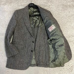 超希少◆XL〜3Lサイズ！HARRIS TWEED ハリスツイード STAFFORD テーラードジャケット ウール くるみボタン ヘリンボーン チャコールグレー