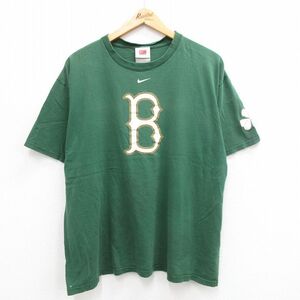 XL/古着 ナイキ NIKE 半袖 ビンテージ Tシャツ メンズ 00s MLB ボストンレッドソックス 大きいサイズ コットン クルーネック 緑 グリー