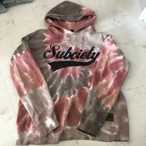 古着大量出品 美品 サブサエティ subciety フーディー スウェット パーカー プルオーバー タイダイ ビックロゴ アースカラー ヴィンテージ