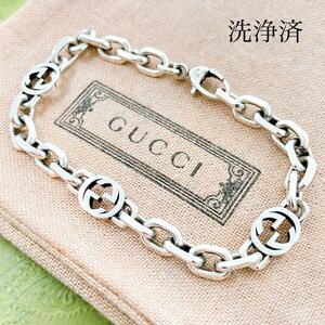 洗浄済＊グッチ GUCCI 925 ブレスレット シルバー メンズ Y481 インターロッキング アクセサリー チェーン レディース