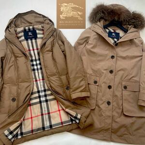 新品同様◆バーバリー◆BURBERRY 38/9号/M 超軽量ハンガリーグースダウンライナー♪フォックスファー付4wayマルチコート 3シーズン大活躍☆