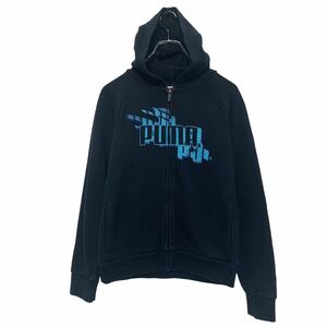 PUMA ロゴ スウェット パーカー プーマ L キッズ 150～ ブラック プルオーバー ラグラン 古着卸 アメリカ仕入 a609-7070