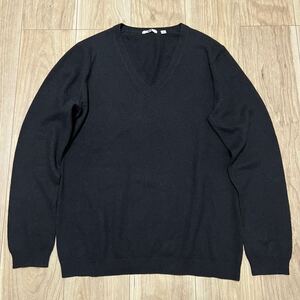 ★送料360円★カシミア100% 高級 UNIQLO ユニクロ 長袖 カシミヤ ニット セーター 黒 ブラック レディース サイズXL Vネック R-6690