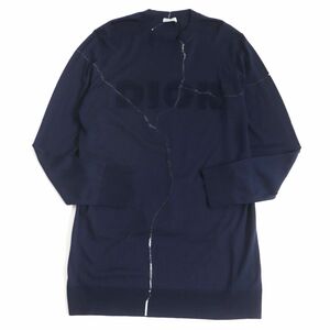 未使用品□20年製 DIOR ディオール オム×ダニエル・アーシャム 023M654AT090 Crack Embroidery Logo Knit 薄手 変形ニット/セーター 紺 L