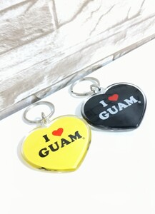 グアム キーホルダー■チャーム■I love GUAM■ハート＆ハート■2個セット■グアム土産■未使用品■ブラック＆イエロー