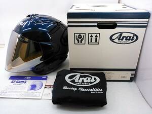 【送料無料】使用極わずか 美品 Arai アライ SZ-RamⅢ SZ-Ram3 GLASS BLUE グラスブルー Mサイズ ミラーシールド＆元箱 ジェットヘルメット