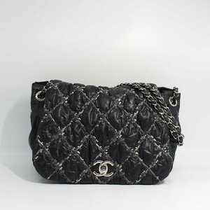 ヤフオク特価 美品 シャネル CHANEL パリビザンス Wチェーンショルダーバッグ 斜め掛け 黒 中古 A32