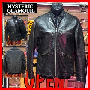 定価10万　HYSTERIC GLAMOUR ヒステリックグラマー　ラムレザー　スタンドカラー　シングルライダースジャケット　Ｍ　ブラック