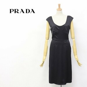 イタリア製◆PRADA/プラダ シルク ストレッチ バックシャン ノースリーブ ワンピース ブラック 42