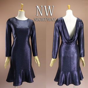 半額セール★新品 NIGHTWAY 12/17号 紺 ワンピース パーティドレス 長袖 大きいサイズ 結婚式 二次会 フォーマル お呼ばれ 凛33CC1301