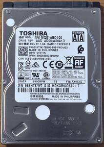 ★1円スタート★ TOSHIBA MQ01ABD100 [1TB 2.5インチ 9.5mm SATA HDD 2018年製 使用時間 1750H (Cristal DiscInfo 正常) (管:KH497