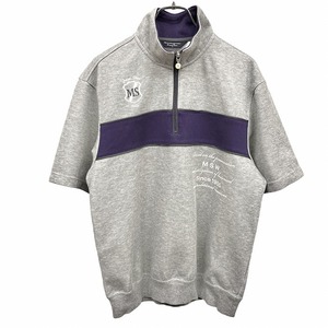 Munsingwear Grand Slam ゴルフ プルオーバー カットソー ハイネック ハーフジップ 半袖 ポリ×綿 L パープル 紫×杢グレー メンズ