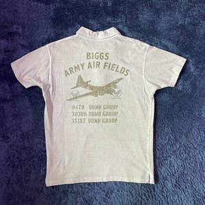 送料520円 トイズマッコイ 定価16,500円 USAF 米空軍 L 半袖コットンポロシャツ BIGGS ARMY AIR FIELDS 両胸＆バックプリント 青鉄色 