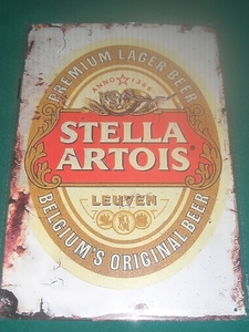 ステラ アルトワ　Stella Artois　ビール　ベルギー　白赤　メタルサイン　ブリキ看板　【ホーロー・ブリキ・アルミ　看板】