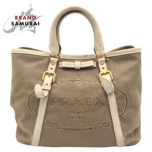 PRADA プラダ ロゴジャガード ベージュ ゴールド金具 キャンバス トートバッグ ハンドバッグ レディース 408082