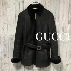 GUCCI グッチ　ムートン　ベルテッド　ジャケット　コート　羊革　ブラック