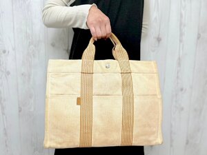 美品 HERMES エルメス ニューフールトゥMM トートバッグ ハンドバッグ バッグ キャンバス オレンジ A4収納可 78809Y