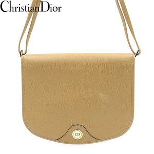 Christian Dior クリスチャン・ディオール CDロゴ ハニカム柄 レザー ショルダーバッグ ゴールド金具 ベージュ【A02442】