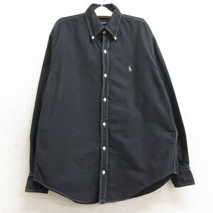 古着 ラルフローレン 長袖 ブランド シャツ キッズ ボーイズ 子供服 90s ワンポイントロゴ オックスフォード コットン ボタンダウン 黒 ブ