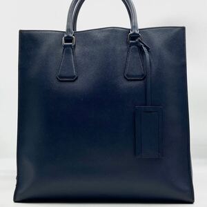 1円【極美品】PRADA プラダ メンズ トートバッグ ビジネスバッグ ブリーフケース 三角ロゴ サフィアーノ オールレザー ネイビー 大容量