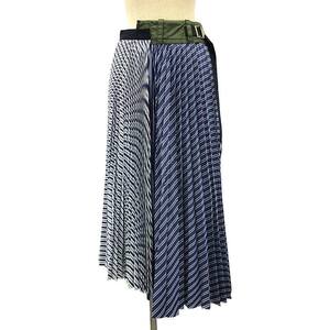 【美品】 sacai / サカイ | Cotton Poplin Pleated Skirt ロングスカート | 0 | カーキ/ブルー/ホワイト | レディース