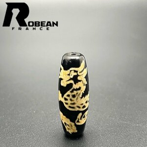 逸品 EU製 定価5万円★ROBEAN・チベット老玉髄・龍神天珠★パワーストーン アクセサリー 天然石 瑪瑙 金運 お守り 約37.3*13.4mm 1004T003