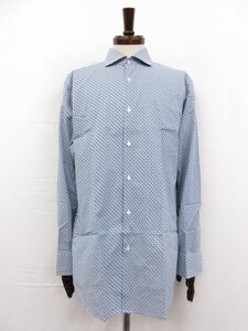 極美品【ヒューゴボス HUGO BOSS】SLIM FIT ワイドカラー 飛行機モチーフ柄 シャツ (メンズ) size41A(16) ライトブルー系 □33MK4118□