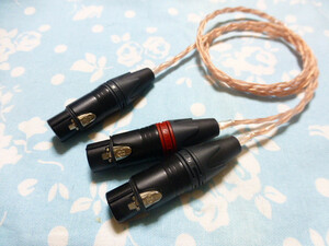 XLR コネクタ 4ピン (メス) → XLR コネクタ 3ピン×2 (メス) 変換ケーブル MOGAMI 2944 八芯ブレイド編み 80cm 長め (カスタム対応可能)