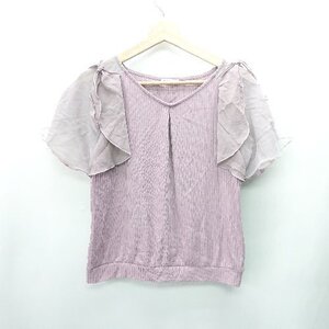 ◇ ⊂ axes femme シアースリーブ 花刺? リブニット 半袖 ブラウス サイズM パープル系 レディース E