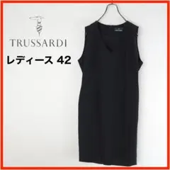 A2372*TRUSSARDI*シルク*ノースリーブワンピース*42*XL*黒