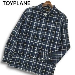 TOYPLANE トイプレーン 秋冬 長袖 ワーク★ チェック ネル シャツ Sz.S　メンズ ネイビー 日本製　A4T10288_A#B