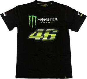 VR46 モンスターエナジー MONSTER ENERGY ビッグ46デザイン イタリアンフラッグ 半袖 Tシャツ （ブラック） (L) [並行輸入品]