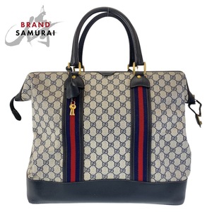 GUCCI グッチ オールドグッチ シェリーライン ネイビー グレー GGスプリームキャンバス/レザー 012 122 0525 45 ボストンバッグ 408493