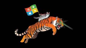 新品 Microsoft Ninja Cat Tiger Tシャツ マイクロソフト WINDOWS 10 ニンジャ キャット タイガー Ninjya Cat 企業T os ninjacat