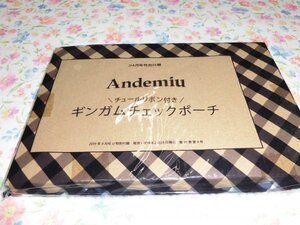 S025　雑誌付録　JJ　Andemiu　リボン付き　ギンガムチェックポーチ　未開封