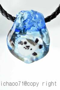 フグ　河豚　福　ガラス工芸家の創作した一点物のガラスのアクセサリー。トンボ玉 ( 10722-479) glass BEADS 蜻蛉玉　ペンダントトップ