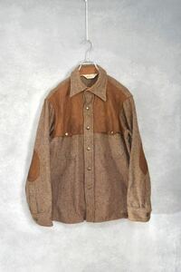 【 70s ウールリッチ USA製 】 woolrich ウール x レザー シャツ / size L / 70年代 アメリカ製 白タグ マッキーノ クルーザー アメカジ