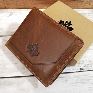 財布[アウトレット 牛革 メンズ 二つ折り財布(コーヒー・ブラウン) ZZNICK Leather 1885-1] 箱入り ファスナ収納 パスケース