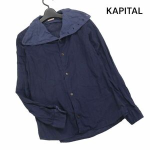 KAPITAL キャピタル 春夏 ハイネック デザイン♪ 長袖 コットン シャツ ブラウス Sz.1　レディース ネイビー 日本製　K4T00162_2#A