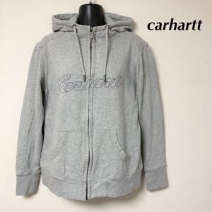 carhartt＊カーハート レディースM(8-10) グレー 長袖 スウェット パーカー 裏起毛 ジャケット ビッグロゴ ワーク アメカジ 古着