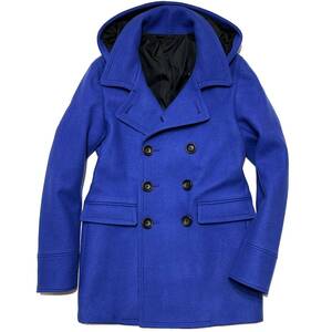 定価8.2万 junhashimoto WOOL MELTON MIDDLE HOODED P-COAT 4 ブルー ジュンハシモト ミドルフードピーコート ブルゾン akm wjk 1piu 