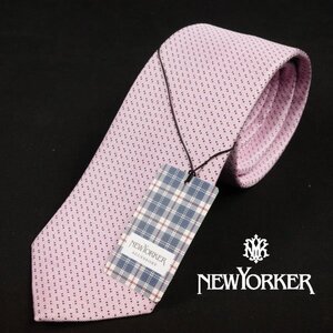 新品1円～★定価1.1万 NEWYORKER ニューヨーカー 日本製 シルク絹100%ネクタイ 織柄 ピンク 正規店本物 ◆2444◆