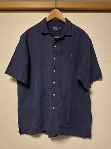 ヘリンボーン 濃紺 90s ポロ ラルフローレン オープンカラー 開襟 半袖 シャツ XL POLO RRL ビンテージ アロハ 501 50s リバース GAP 80s