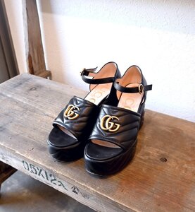 ★GUCCI/グッチ　*ダブルGキルティングレザープラネットフォームサンダル/size:37*　古着のgplus広島　2408r3