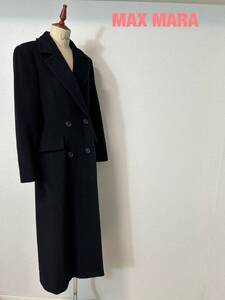 P0055★6 高級 MAX MARA マックスマーラ スポーツマックス カシミヤ ロング チェスターコート ジャケット ブラック JPタグ 40size